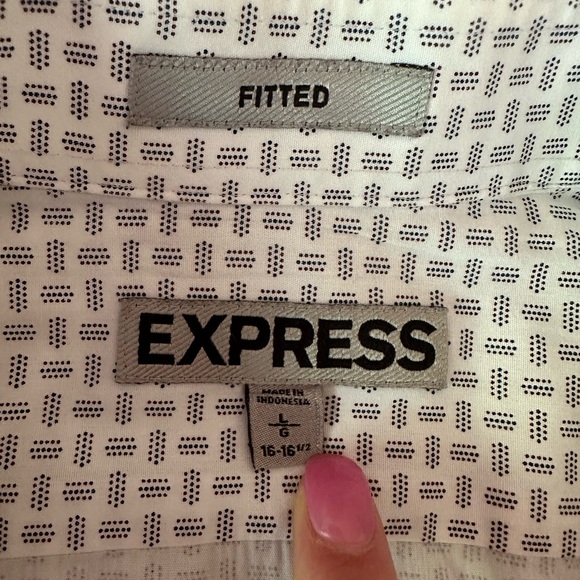 Express Large Mens 16-16 1/2 Fitted White Button Down Long Sleeve Shirt - Picture 8 of 12